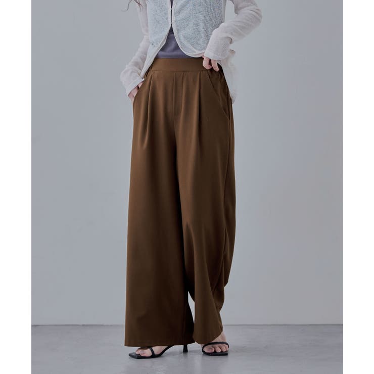 ブラウン | etoll エトル ストレッチタックワイドパンツ | Fashion Letter