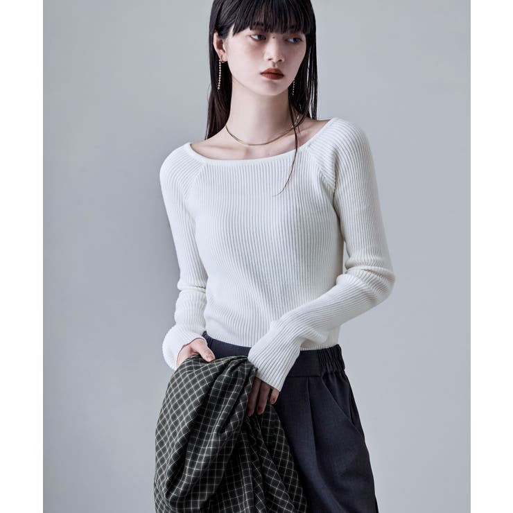 オフホワイト | etoll エトル ボートネックリブニット | Fashion Letter