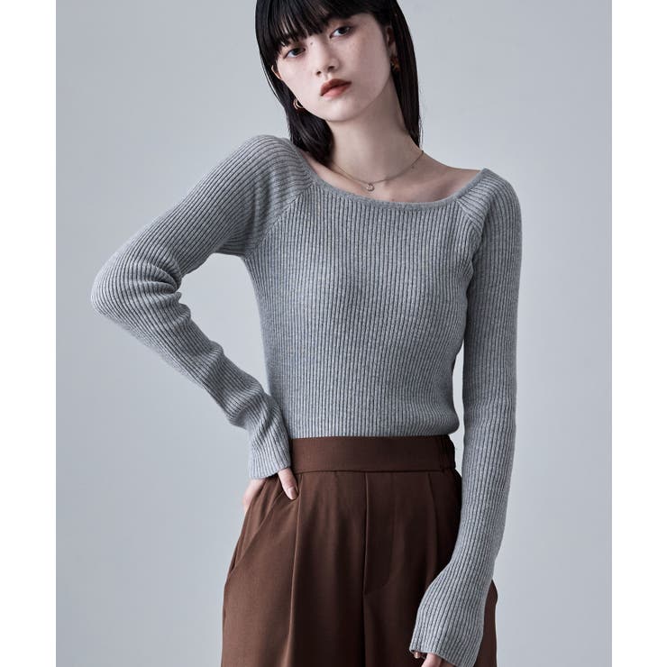 杢グレー | etoll エトル ボートネックリブニット | Fashion Letter