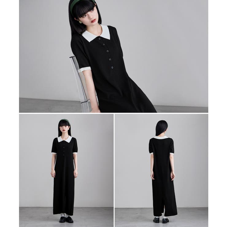 etoll エトル バイカラーポロ襟ニットワンピース | Fashion Letter | 詳細画像5 