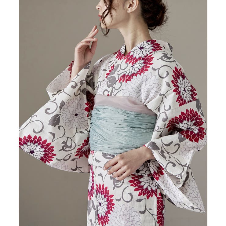 A：菊唐草柄に隠れネコ | asaka アサカ 綿麻仕立て上がり浴衣＋しわ兵児帯 | Fashion Letter