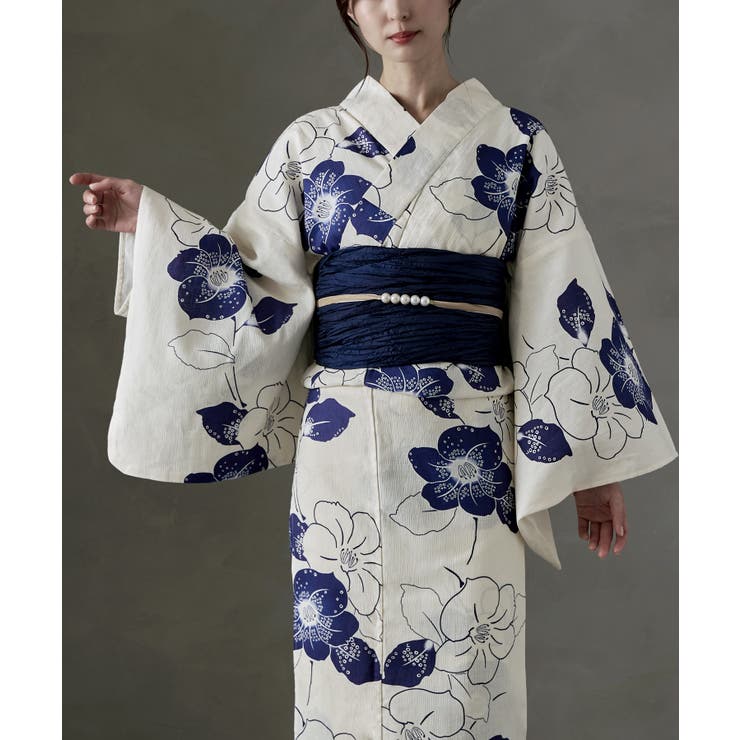 K：椿 疋田絞り柄 薄藍 | asaka アサカ 綿麻仕立て上がり浴衣＋しわ兵児帯 | Fashion Letter