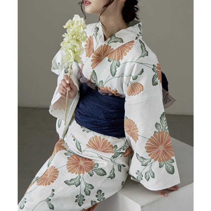 N：クリサンサマム 金茶 | asaka アサカ 綿麻仕立て上がり浴衣＋しわ兵児帯 | Fashion Letter