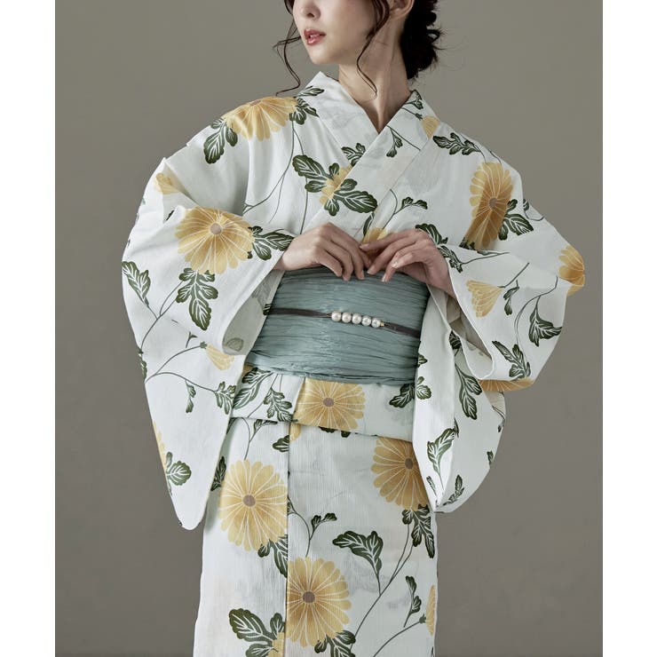O：クリサンサマム 藤黄 | asaka アサカ 綿麻仕立て上がり浴衣＋しわ兵児帯 | Fashion Letter