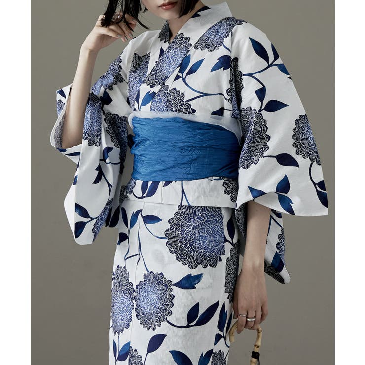 C：よろけ蔦に菊 紺藍 | asaka アサカ セパレート綿浴衣＋しわ兵児帯 | Fashion Letter