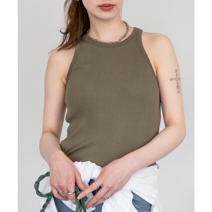 カーキ | aity アイティ ランダムリブアメリカンスリーブタンクトップ | Fashion Letter