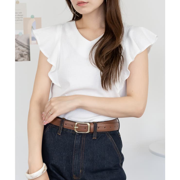ホワイト | aity アイティ フレアーフレンチスリーブトップス | Fashion Letter