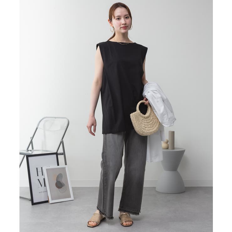 aity アイティ 肩タックノースリーブボートネックTシャツ | Fashion Letter | 詳細画像2 