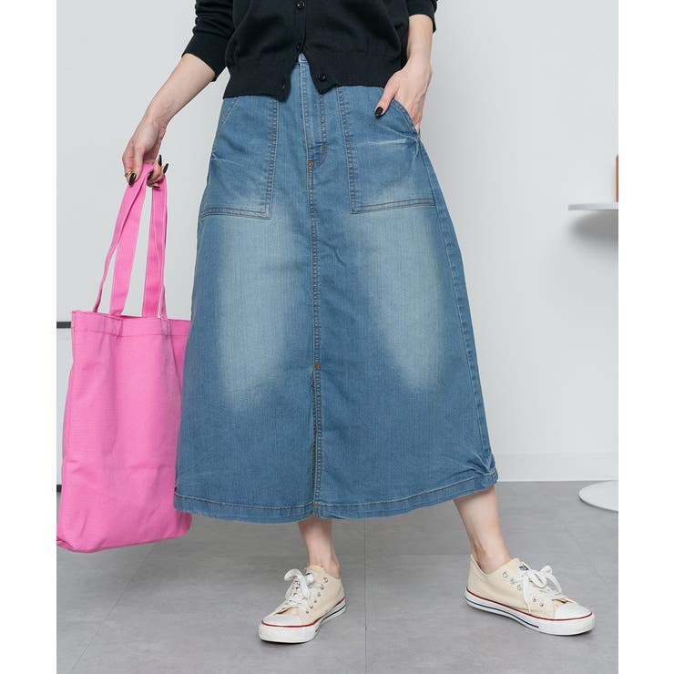 ブルー | aity アイティ ストレッチデニムベイカースカート | Fashion Letter