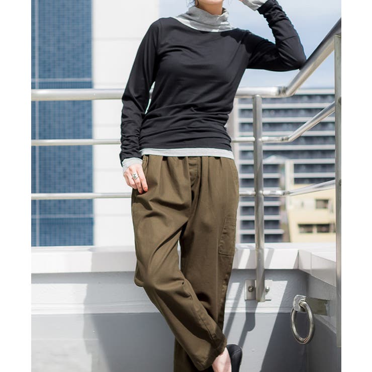 ブラック×杢グレー | aity アイティ レイヤード風くしゅくしゅ袖カットソー | Fashion Letter