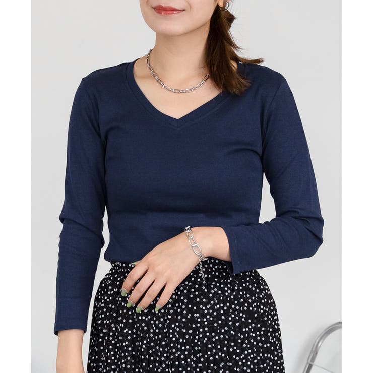 ネイビー | aity アイティ Vネック8分袖スリーブ | Fashion Letter