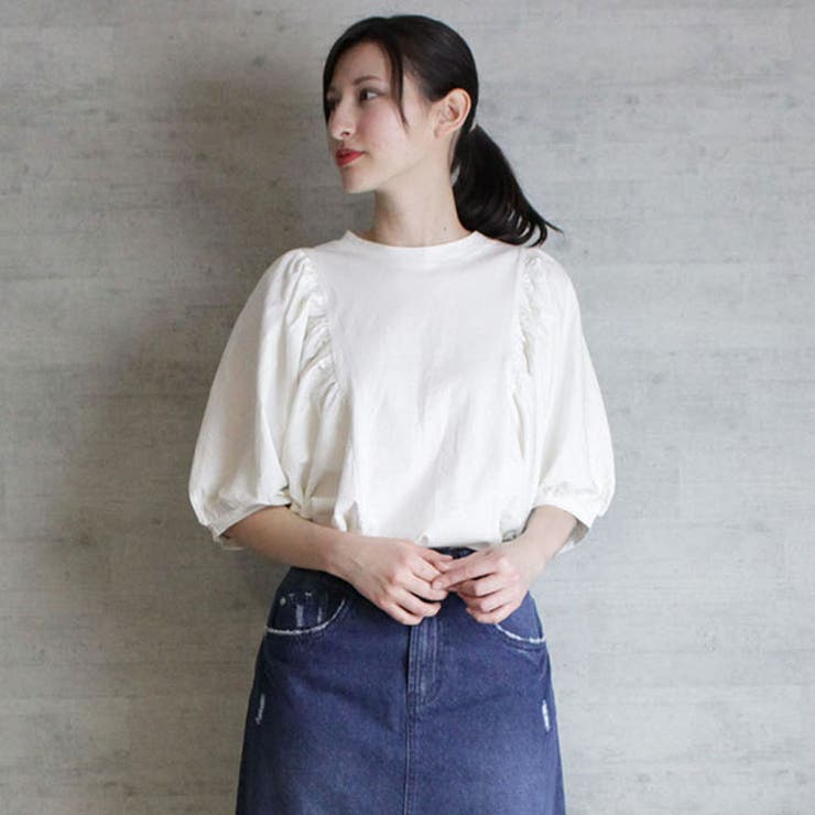 ホワイト | aity アイティ ギャザー袖ドルマン | Fashion Letter