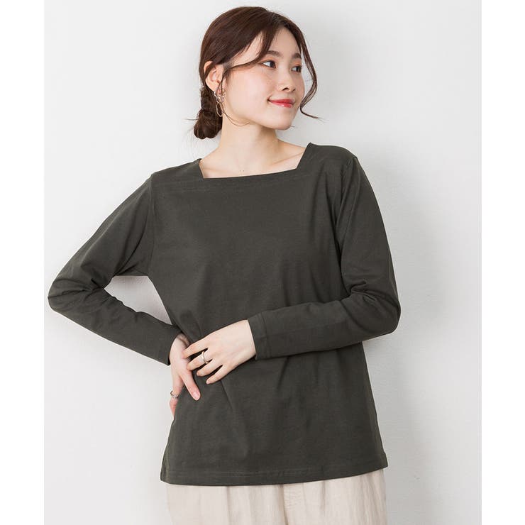 チャコールグレー | aity アイティ コットンスクエアネック無地カットソー | Fashion Letter