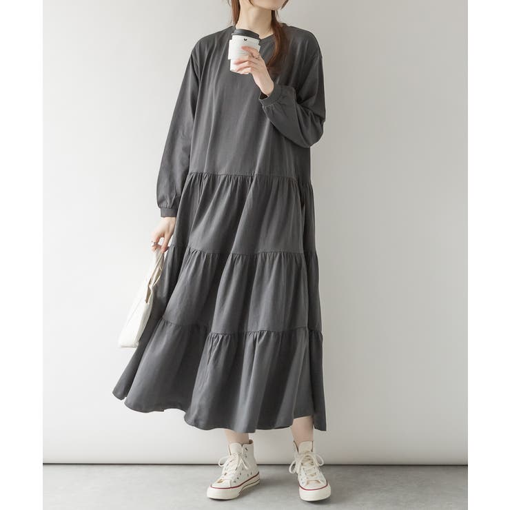 チャコールグレー | aity アイティ ティアードロングワンピース | Fashion Letter