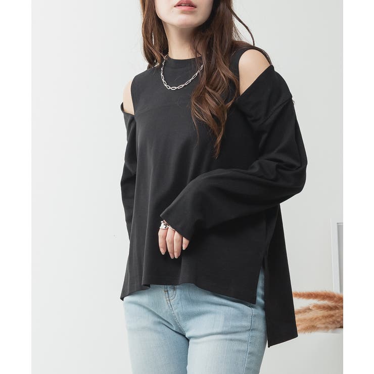 ブラック | aity アイティ オープンショルダーコットンカットソー | Fashion Letter