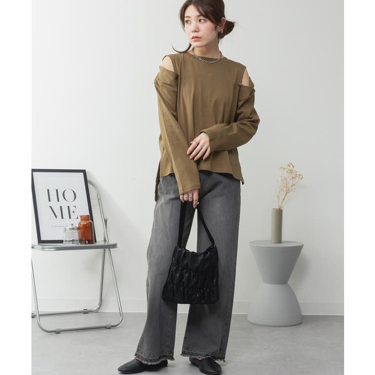 カーキ | aity アイティ オープンショルダーコットンカットソー | Fashion Letter