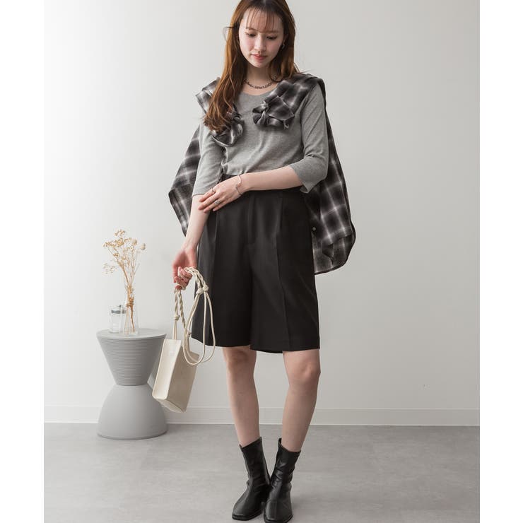 杢グレー | aity アイティ Vネック7分袖カットソー | Fashion Letter