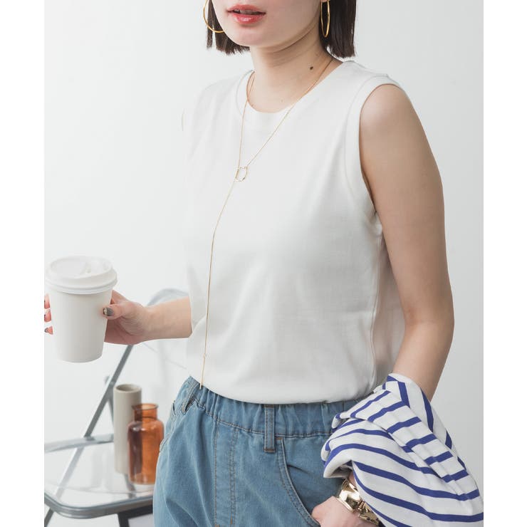 オフホワイト | aity アイティ ラウンドネックノースリーブトップス | Fashion Letter