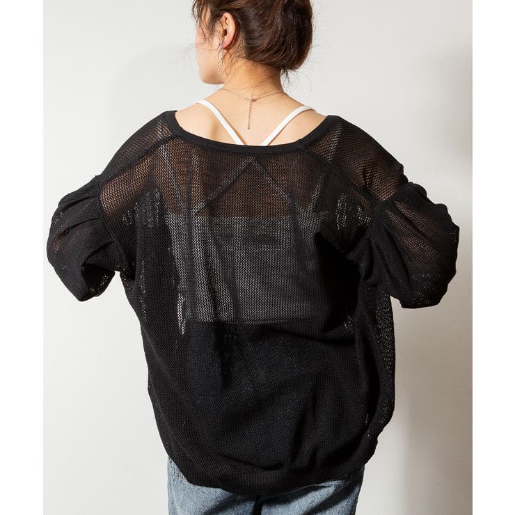 aity アイティ メッシュ編みVネック7分袖カーディガン | Fashion Letter | 詳細画像6 