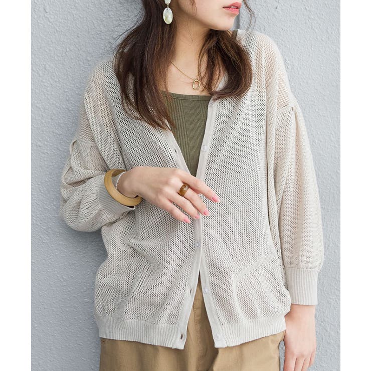 aity アイティ メッシュ編みVネック7分袖カーディガン | Fashion Letter | 詳細画像9 