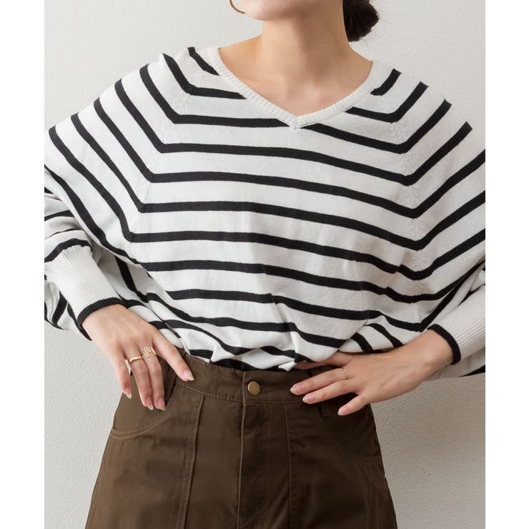 aity アイティ Vネックボーダードルマンニット | Fashion Letter | 詳細画像3 