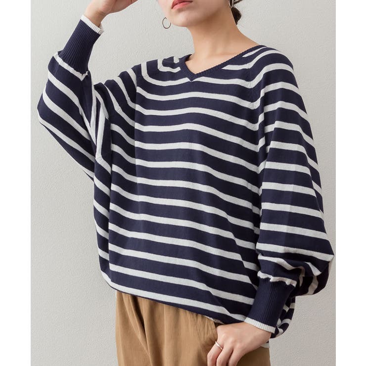 aity アイティ Vネックボーダードルマンニット | Fashion Letter | 詳細画像8 