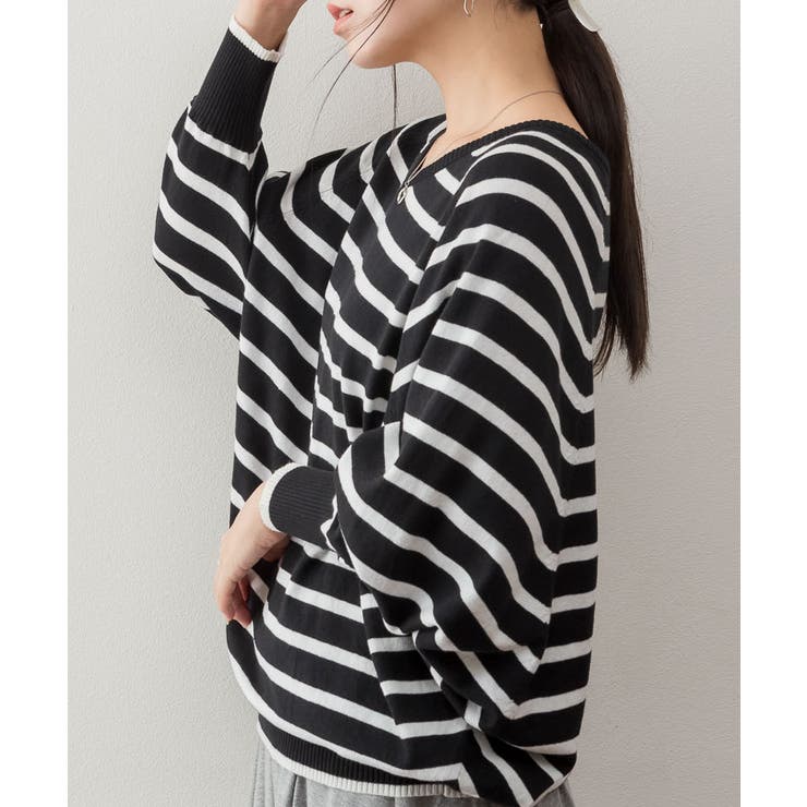 aity アイティ Vネックボーダードルマンニット | Fashion Letter | 詳細画像11 