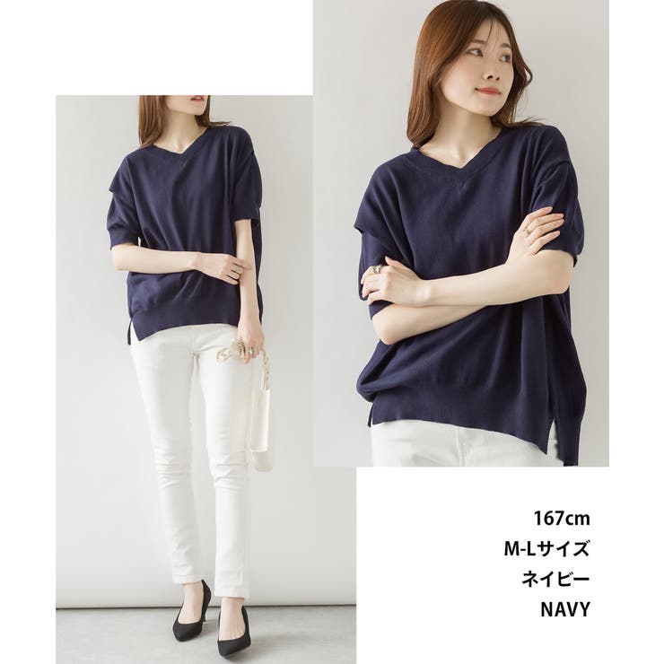 aity アイティ 袖脇オープンVネック5分袖ニット | Fashion Letter | 詳細画像6 