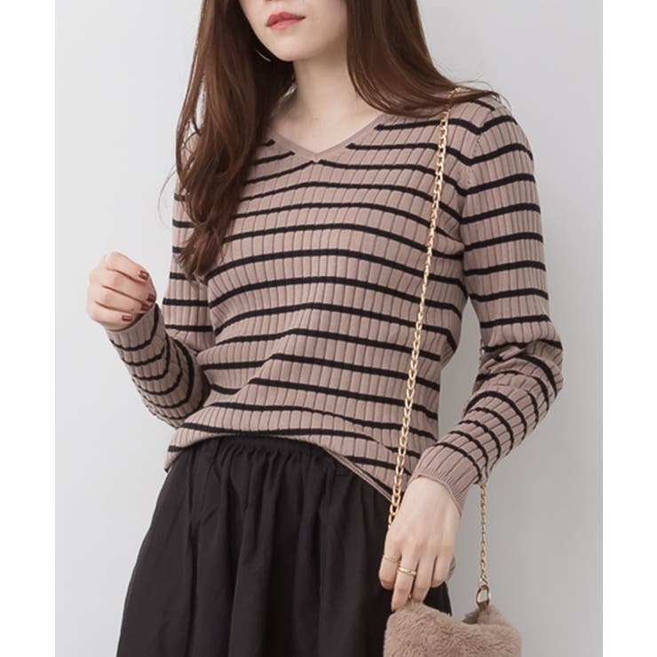 aity アイティ ボーダーVネックリブニット | Fashion Letter | 詳細画像8 