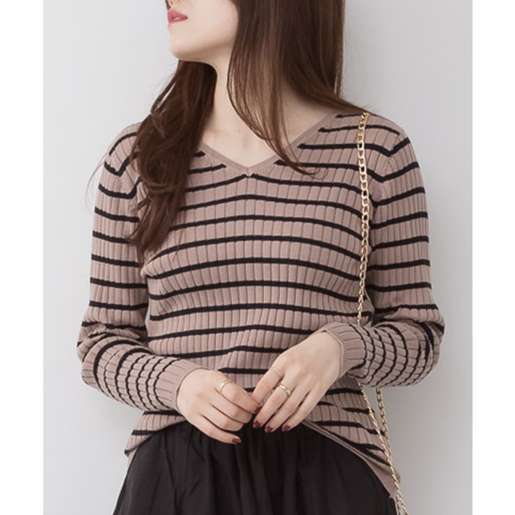aity アイティ ボーダーVネックリブニット | Fashion Letter | 詳細画像9 