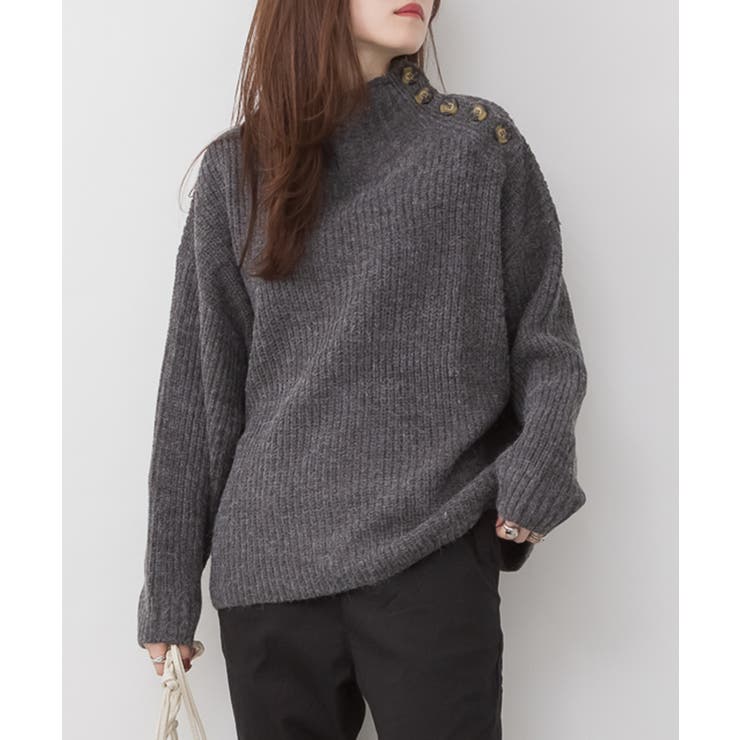 チャコールグレー | aity アイティ バルキーサイドボタンハイネックセーター | Fashion Letter