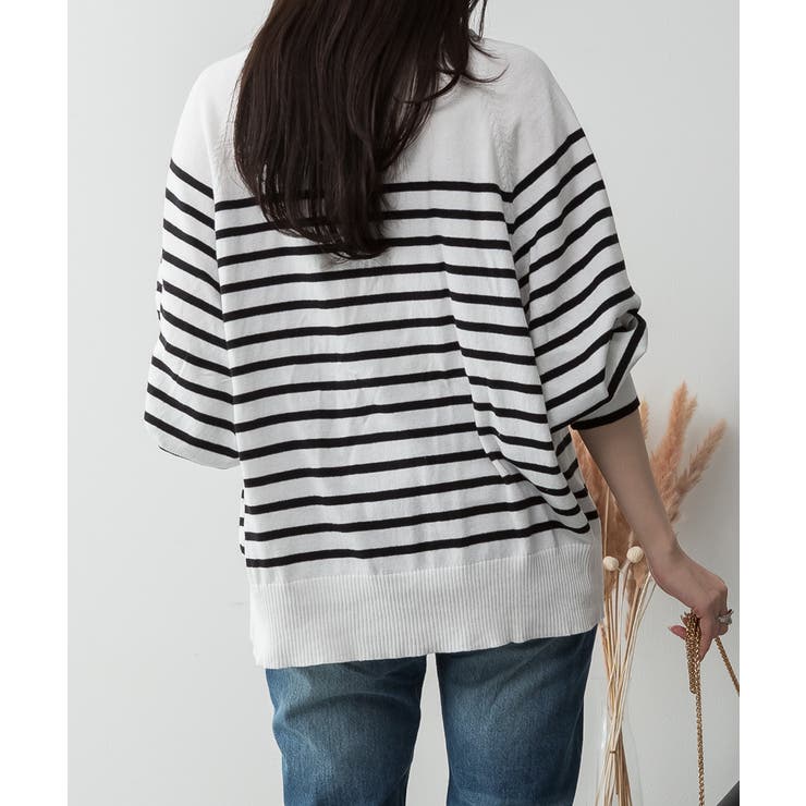 aity アイティ ボーダーキーネックドルマンカーディガン | Fashion Letter | 詳細画像3 