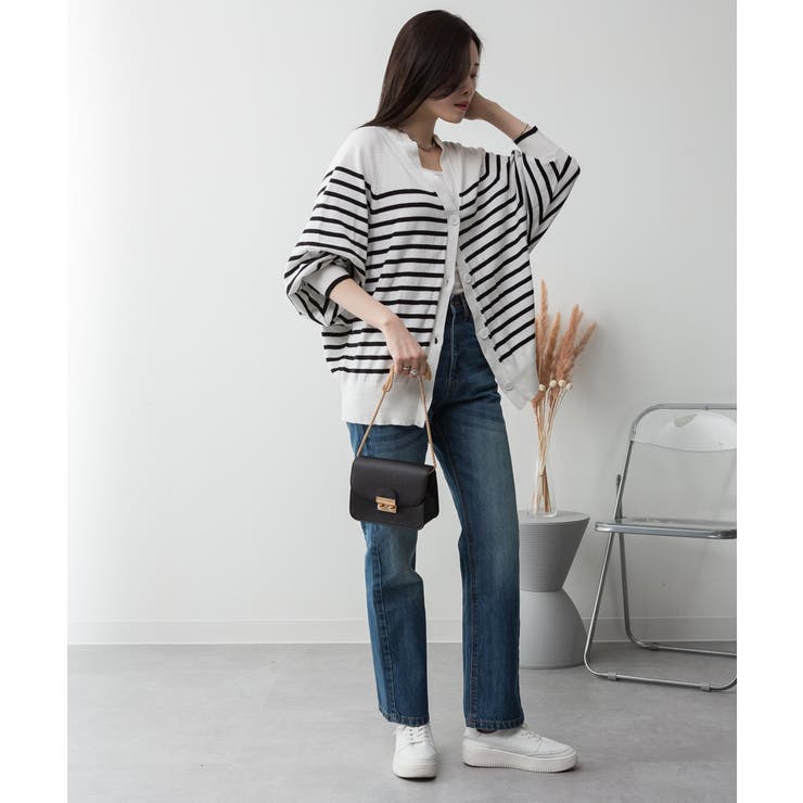 aity アイティ ボーダーキーネックドルマンカーディガン | Fashion Letter | 詳細画像5 