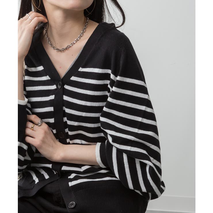 aity アイティ ボーダーキーネックドルマンカーディガン | Fashion Letter | 詳細画像8 