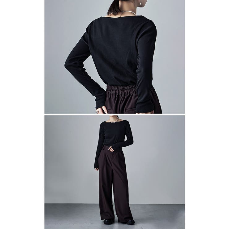 etoll エトル ボートネックコットンロングスリーブリブT | Fashion Letter | 詳細画像3 