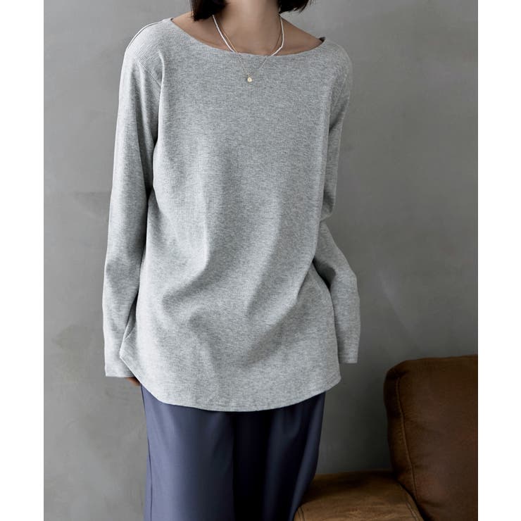 杢グレー | etoll エトル ボートネックコットンロングスリーブリブT | Fashion Letter