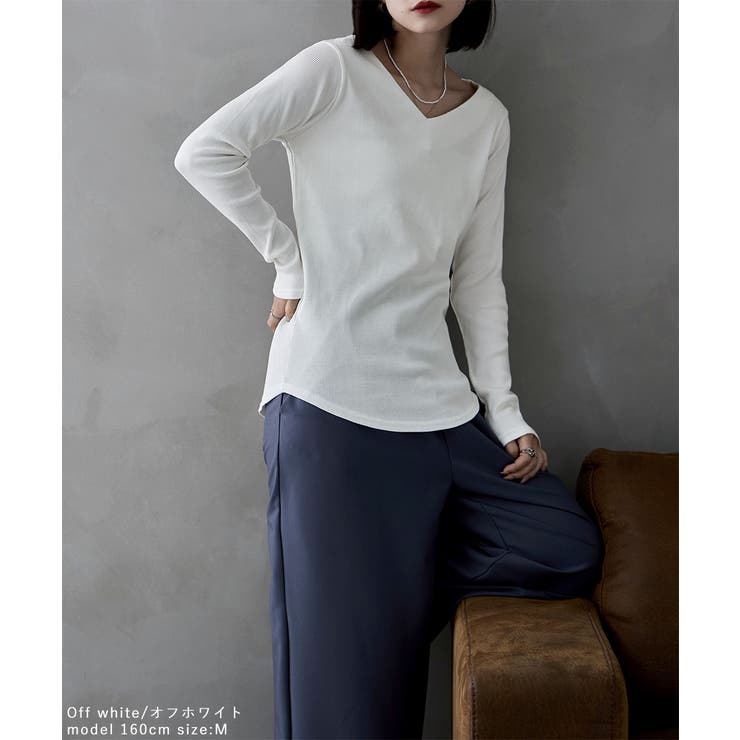 etoll エトル VネックコットンロングスリーブリブT | Fashion Letter | 詳細画像6 