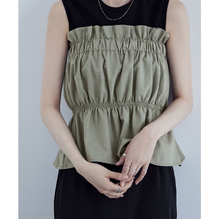 グレー | etoll エトル リネンタッチギャザーベアトップ | Fashion Letter