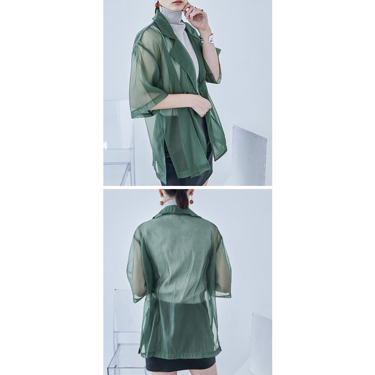 ジャケット シアー感 ソリッド 半袖 2colors S/L シャツジャケット シアーシャツ シアージャケット 5分袖 半袖