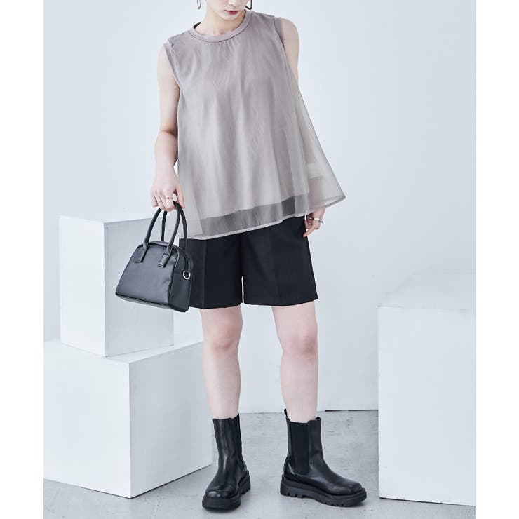 天竺×オーガンジー ドッキングフレアトップス ノースリーブ | Fashion Letter | 詳細画像8 