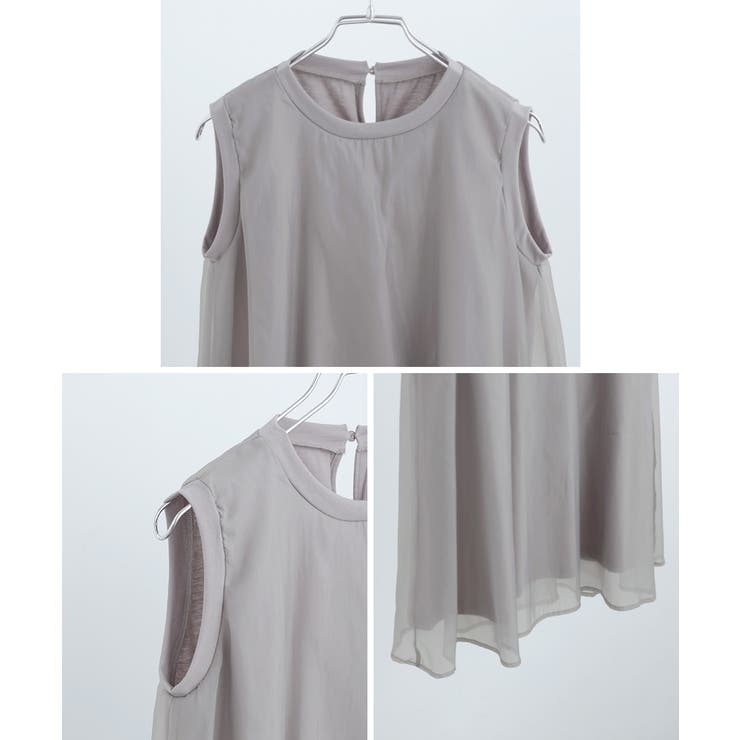 天竺×オーガンジー ドッキングフレアトップス ノースリーブ | Fashion Letter | 詳細画像18 