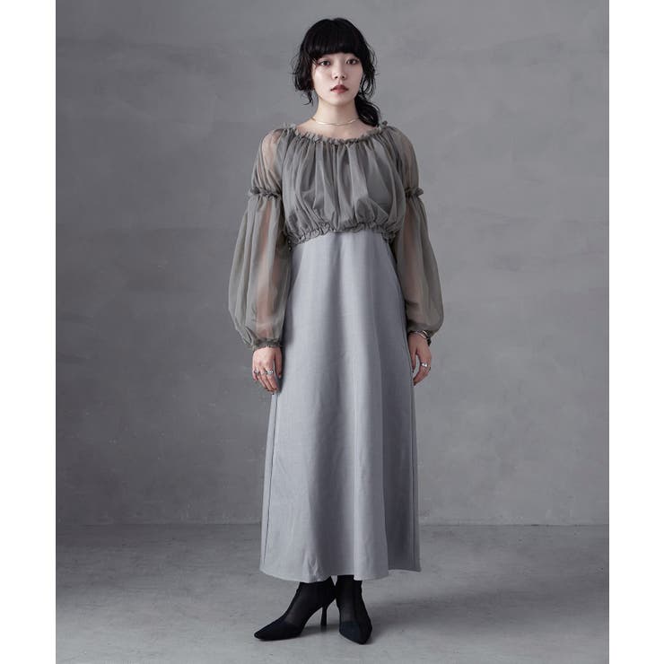 グレー | aity アイティ チュールバルーン袖ブラウス×キャミワンピ | Fashion Letter