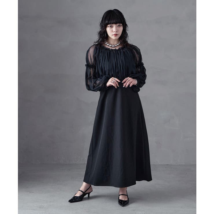 ブラック | aity アイティ チュールバルーン袖ブラウス×キャミワンピ | Fashion Letter
