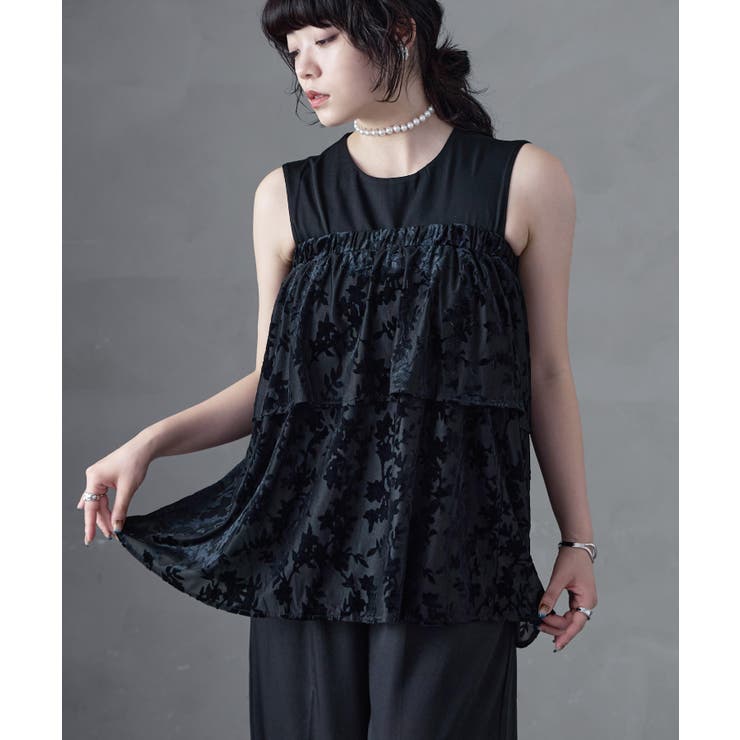 ブラック | aity アイティ 花柄シアーフロッキーベアペプラム×ツイルオールインワン | Fashion Letter
