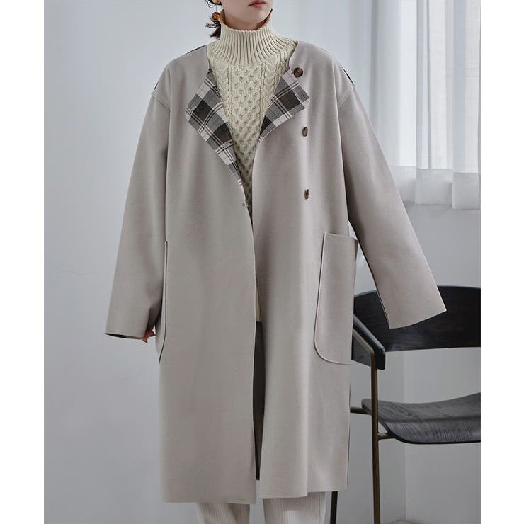 etoll エトル 裏チェック柄ノーカラーコート[品番：FT000009177]｜Fashion  Letter（ファッションレター）のレディースファッション通販｜SHOPLIST（ショップリスト）