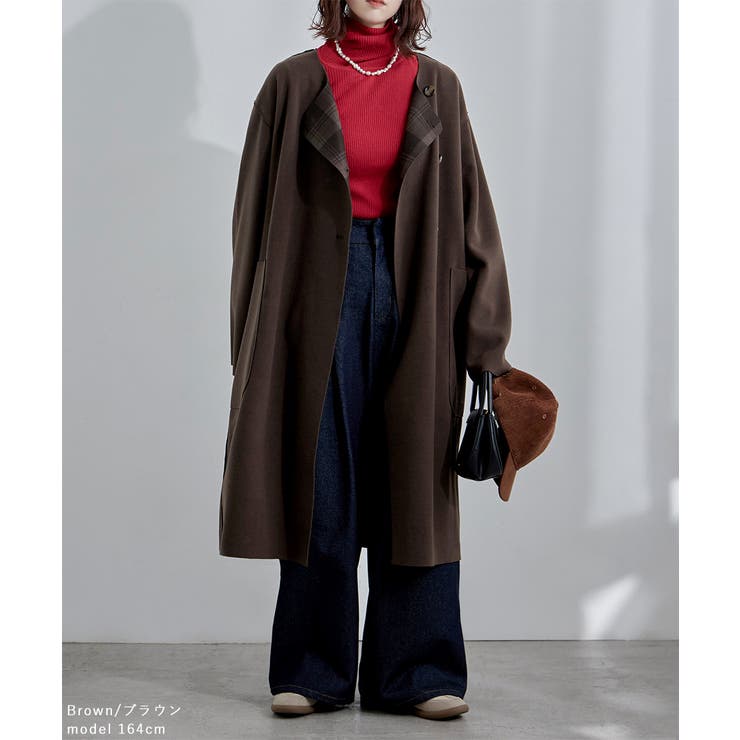 etoll エトル 裏チェック柄ノーカラーコート[品番：FT000009177]｜Fashion  Letter（ファッションレター）のレディースファッション通販｜SHOPLIST（ショップリスト）