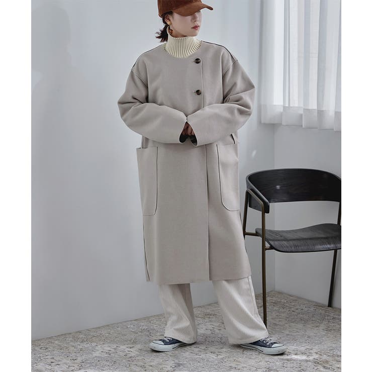 etoll エトル 裏チェック柄ノーカラーコート[品番：FT000009177]｜Fashion  Letter（ファッションレター）のレディースファッション通販｜SHOPLIST（ショップリスト）