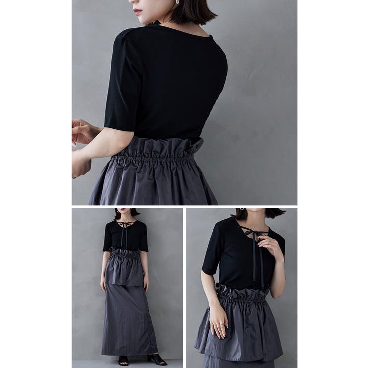 etoll エトル リボンオーバルネックリブトップス | Fashion Letter | 詳細画像7 