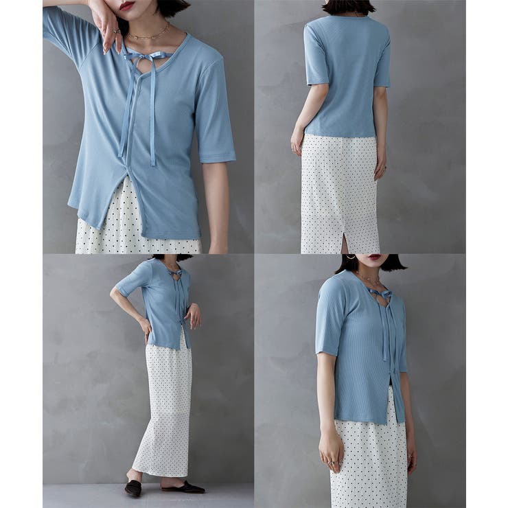 etoll エトル リボンオーバルネックリブトップス | Fashion Letter | 詳細画像16 