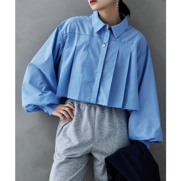 ブルー | etoll エトル タックプリーツボリュームスリーブシャツ | Fashion Letter